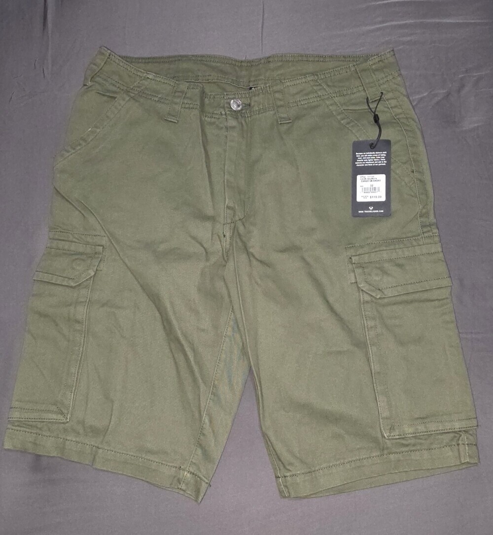 True Religion Men's Cargo Shorts Size 32 Green Flap Pockets Sku 159 NWT